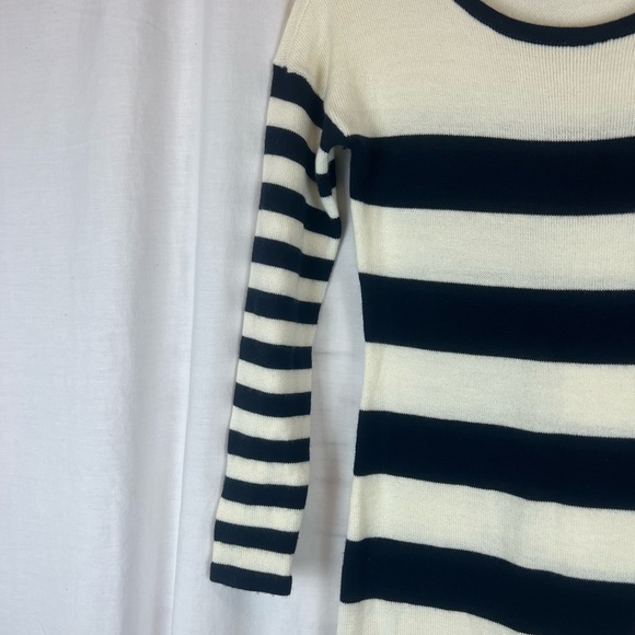 LOFT off white and navy blue color block wool blend stripe sweater dress XSP - Picture 3 of 10